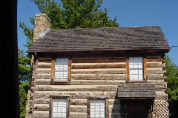 Log cabin with dark roof